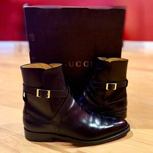 Gucci Men's Dark Leather Buckle Box Calf Boots size 10 1/2